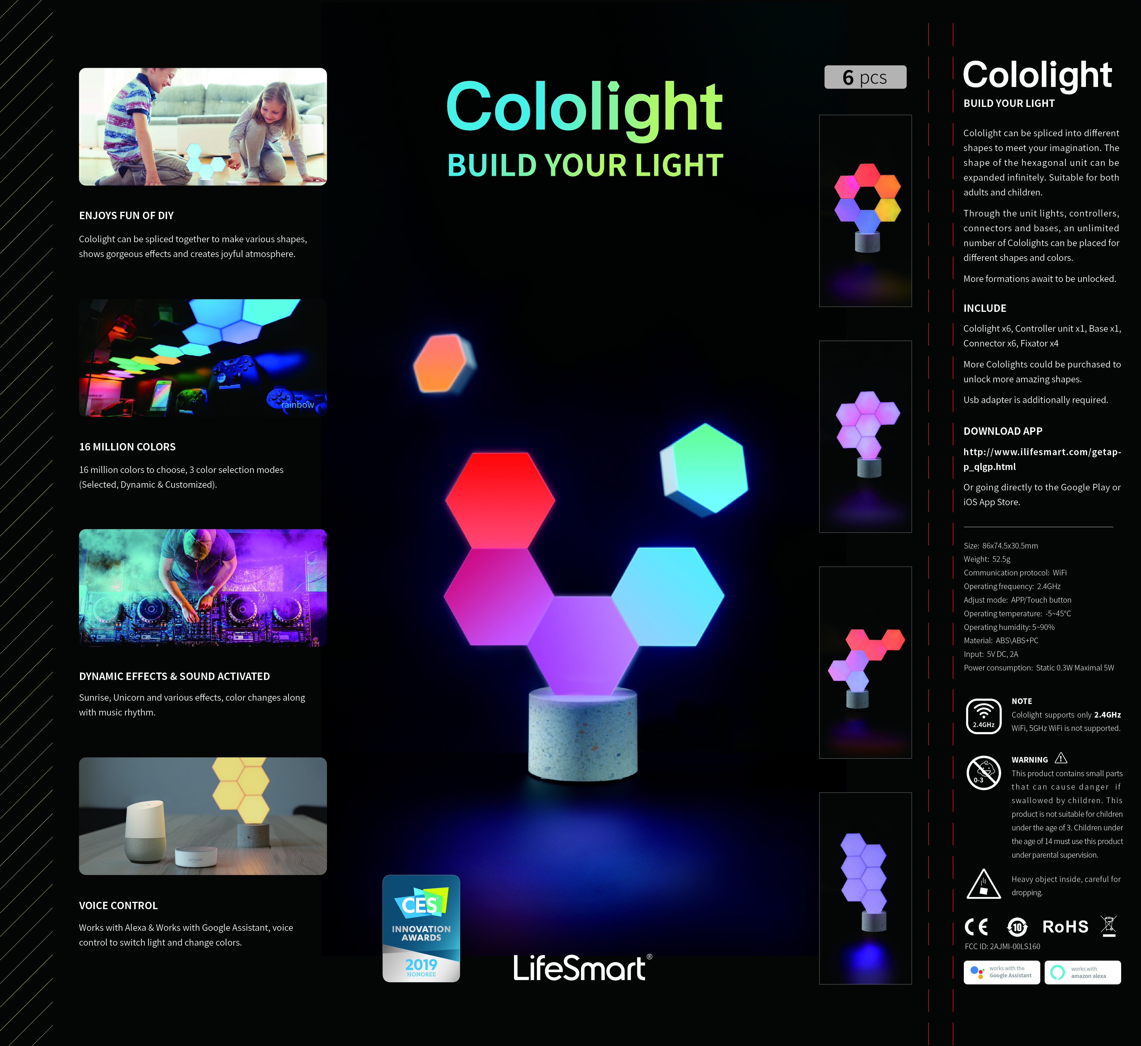 Primelinc Cololight Pro Smart LED Kit Splicing 6 Blocks with Stone Base